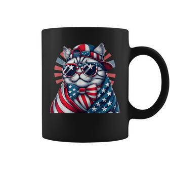 Memorial Day For Fathers Day Cat Sunglasses Flag Usa Coffee Mug - Seseable