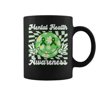 Mental Health Awareness Smile Face Checkered Green Ribbon Coffee Mug | Mazezy