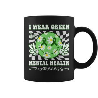 Mental Health Awareness Smile Hippie Checkered Green Ribbon Coffee Mug - Seseable