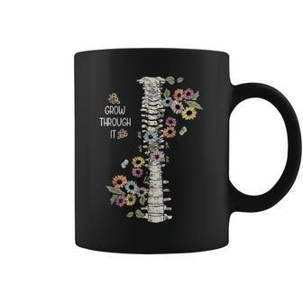 Mental Health Warrior Grow Through It Floral Spine Women Coffee Mug - Monsterry DE