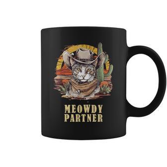 Meowdy Partner Cat Howdy Meme Wild West Cowboy Hat Coffee Mug - Monsterry