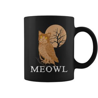 Meowl Cat Owl With Tree And Full Moon Coffee Mug - Monsterry UK