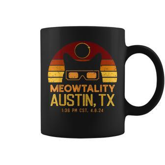 Meowtality Solar Eclipse 2024 Black Cat Austin Texas Coffee Mug - Monsterry AU