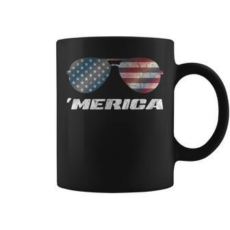 Merica Sunglasses & Us Stars & Stripes Flag 4Th July Coffee Mug - Monsterry UK