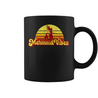 Mermaid Vibes 70'S Retro Yellow Stripe Sunset Mermaid Coffee Mug - Monsterry