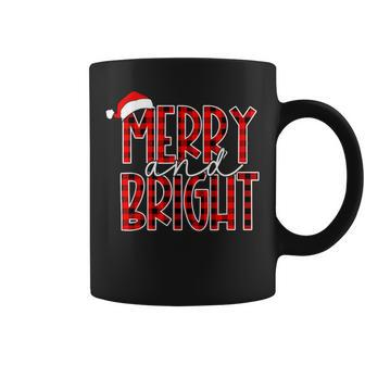 Merry And Bright Buffalo Plaid Red Santa Hat Christmas Xmas Coffee Mug - Seseable