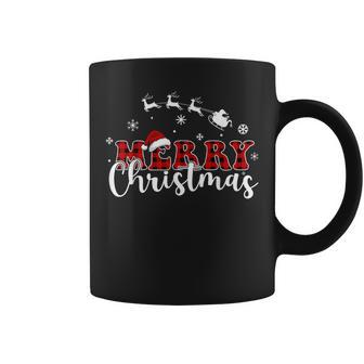 Merry Christmas Buffalo Plaid Red Santa Hat Xmas Pajamas Coffee Mug - Monsterry CA