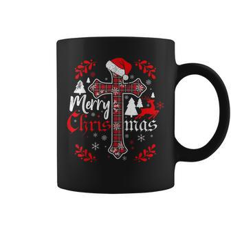 Merry Christmas Christian Cross Buffalo Plaid Pajamas Coffee Mug - Thegiftio UK