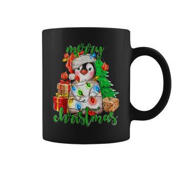 Merry Christmas Penguin Xmas Tree Lights Xmas Holiday Pajama Coffee Mug - Seseable