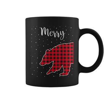 Merry Christmas Red Plaid Buffalo Bear Couples Matching Coffee Mug - Monsterry CA