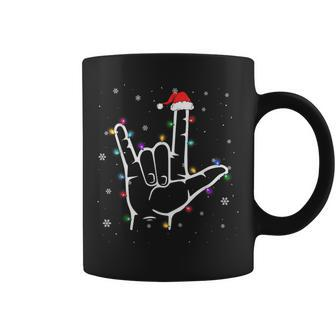 Merry Christmas Sign Language Asl Santa Hat Christmas Lights Coffee Mug - Thegiftio UK