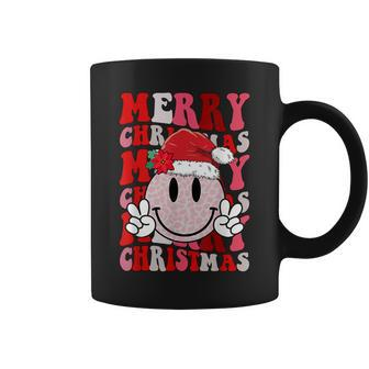 Merry Christmas Smile Face Santa Claus Hat Groovy Retro Coffee Mug - Seseable