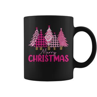 Merry Christmas Trees Leopard Buffalo Plaid Pink Girls Coffee Mug - Monsterry CA