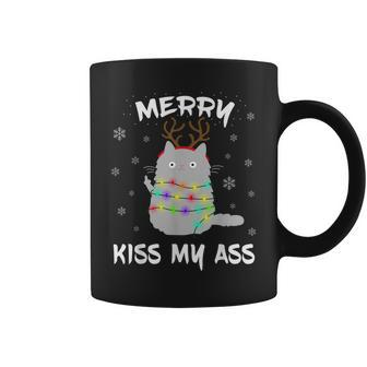 Merry Kissmyass Christmas Theme Cat Lovers For Cat Mum Coffee Mug - Monsterry