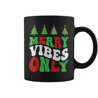 Merry Vibes Only Christmas Groovy Xmas Tree Holiday Coffee Mug | Mazezy