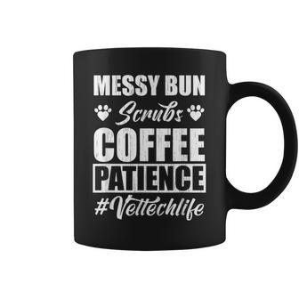 Messy Bun Scrubs Coffee Patience Vet Tech Life Veterinarian Coffee Mug - Monsterry