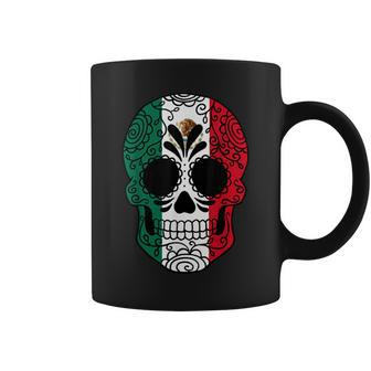 Mexico Flag Sugar Skull Mexican Coffee Mug - Monsterry