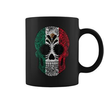 Mexico Flag Sugar Skull Mexican Vintage Coffee Mug - Monsterry