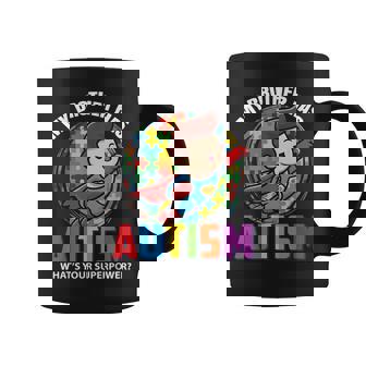 Mi Hermano Tiene Autismo ¿Cuál Es Tu Superpoder Taza de café - Regaloses