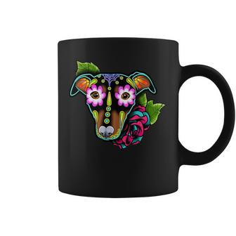 Min Pin Day Of The Dead Sugar Skull Miniature Pinscher Dog Coffee Mug - Monsterry DE