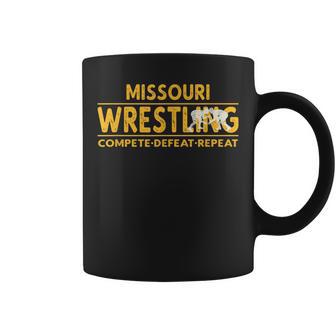 Missouri Wrestling Compete Defeat Repeat Coffee Mug - Monsterry