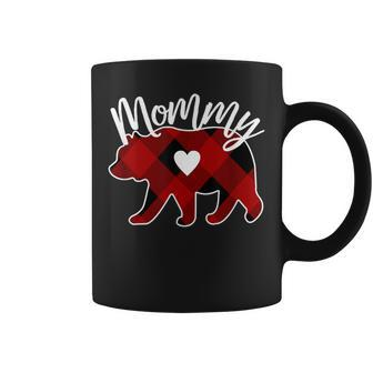 Mommy Bear Christmas Buffalo Plaid Red White & Black Coffee Mug - Monsterry