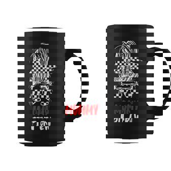 Mommy Pit Crew Messy Bun Race Track Flag Car Racing Womens Coffee Mug - Monsterry