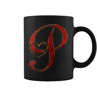 Monogram Initial Letter P Red Heart Coffee Mug - Monsterry UK