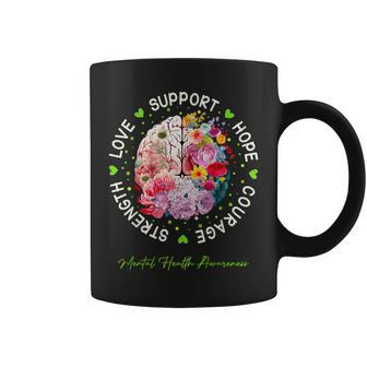 Motivational Support Floral Brain Mental Health Awareness Coffee Mug - Seseable