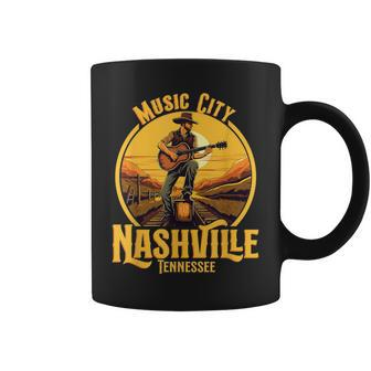 Music City Nashville Tennessee Vintage Guitar Country Music Coffee Mug - Monsterry
