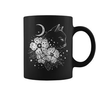 Mystic Cat With Moon And Flowers Astrology Esoteric Cat Coffee Mug - Monsterry DE