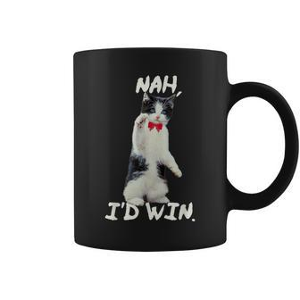 Nah I'd Win Black Cat Pink Ribbon Saying Coffee Mug - Monsterry UK