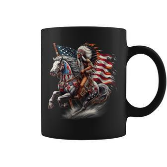 Native American Day Flag Indian Riding Horse 4Th Of July Coffee Mug - Monsterry CA