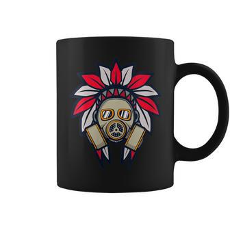 Native American Headdress Gas Mask Protest Camp Coffee Mug - Monsterry DE