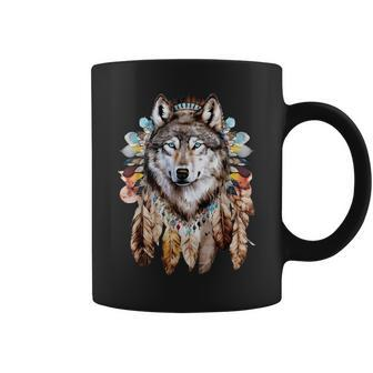 Native American Headpiece Native American Indian Wolf Coffee Mug - Thegiftio UK