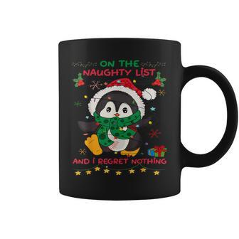 On The Naughty List And I Regret Nothing Peguin Christmas Coffee Mug | Mazezy DE
