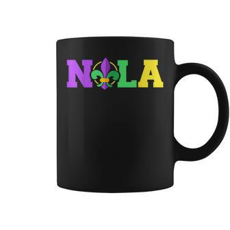 New Orleans Nola In Mardi Gras Colors And Fleur De Lis Coffee Mug - Monsterry DE