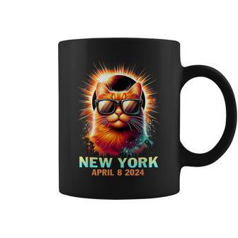 New York Total Solar Eclipse 2024 Cat Wearing Glasses Coffee Mug | Mazezy