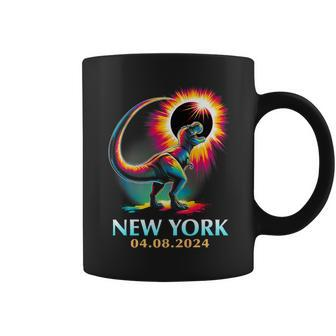 New York Totality Total Solar Eclipse 2024 T Rex Dinosaur Coffee Mug - Seseable
