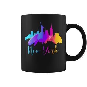New York Watercolor Skyline Souvenir Nyc Liberty Big Apple Coffee Mug - Monsterry UK