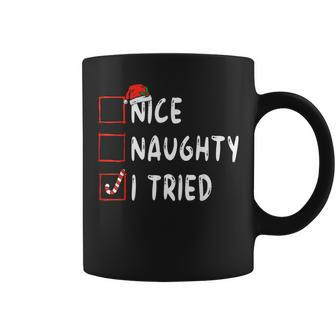 Nice Naughty I Tried Santa Hat Christmas Lights Pajama Coffee Mug - Seseable