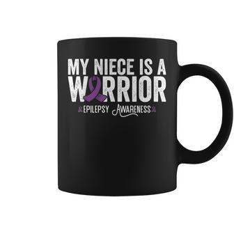 My Niece Is A Warrior Epilepsy Awareness Purple Ribbon Coffee Mug - Seseable