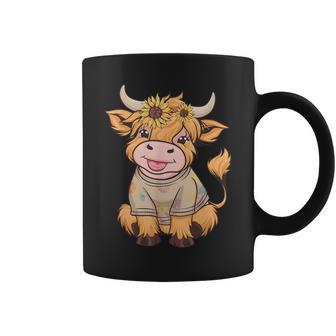 Niedliches Baby Highland Cow Mit Sonnenblumen Grafik Rinder Tassen - Geschenkecke