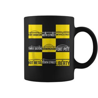 Nine Pittsburgh Bridges In Black And Yellow Coffee Mug - Monsterry