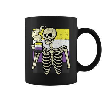Nonbinary Skeleton Coffee Fun Enby Pride Flag Lgbt Men Coffee Mug - Monsterry UK