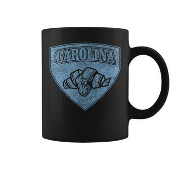 North Carolina Hero Emblem Distressed Blue Knockout Coffee Mug - Seseable