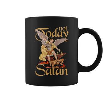 Not Today Satan St Michael Defeating Evil Coffee Mug - Monsterry