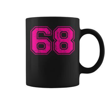 Number 68 Varsity Distressed Vintage Sport Team Player's Coffee Mug - Monsterry DE