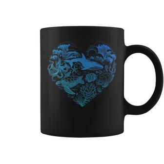 Ocean Life Heart Love Sea Turtle Octopus Whale Fishes Coffee Mug - Monsterry UK