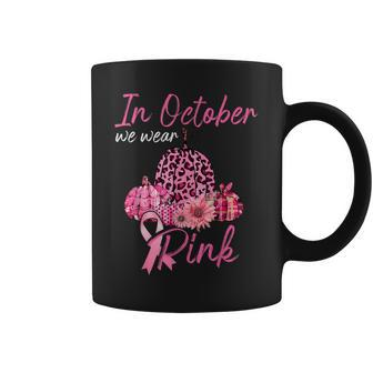 In October We Wear Pink Pumpkin Breast Cancer Halloween Coffee Mug | Crazezy UK